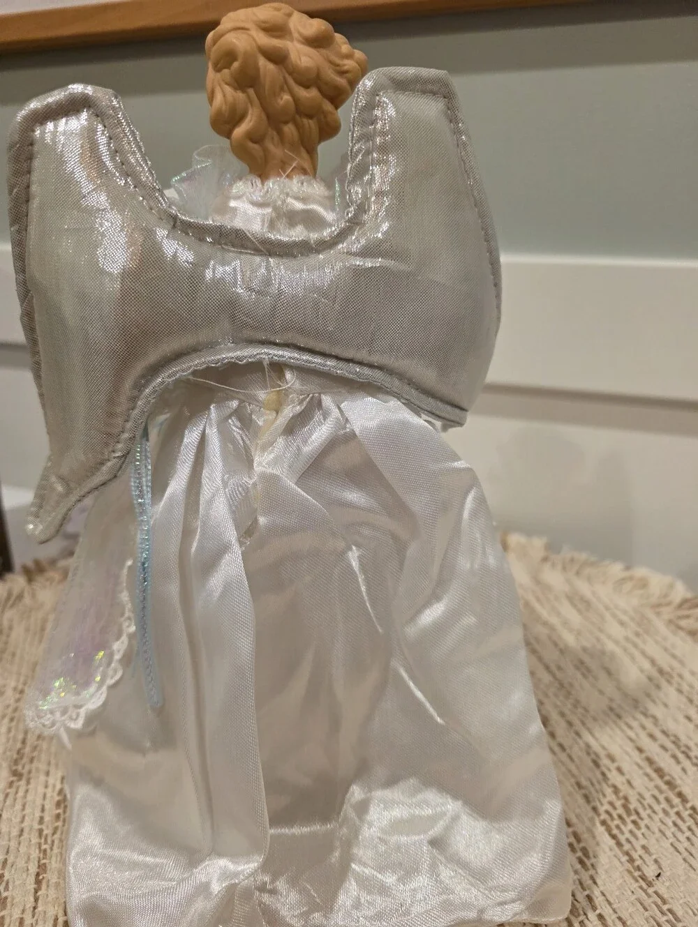 Angel Tree Topper Christmas Lighted, Plug In, White With Blue Accents, 10 Inches